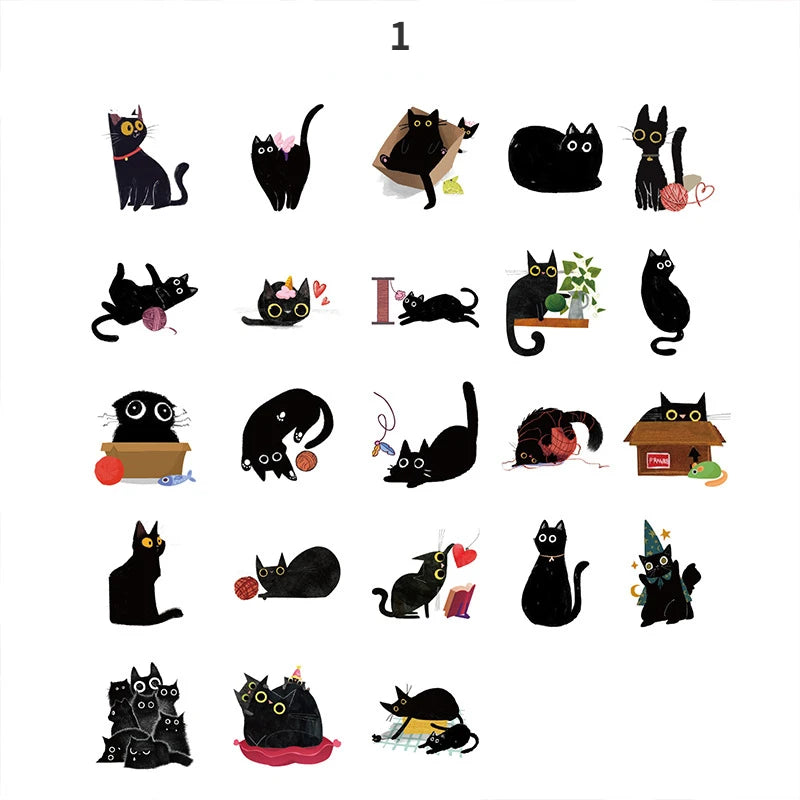 Mr. Paper 46pcs /Box Kawaii Black Cat Stickers Items Decoration DIY Handbook Stickers Boxed Cute Stickers Korean Stationery - The Mail and More Store