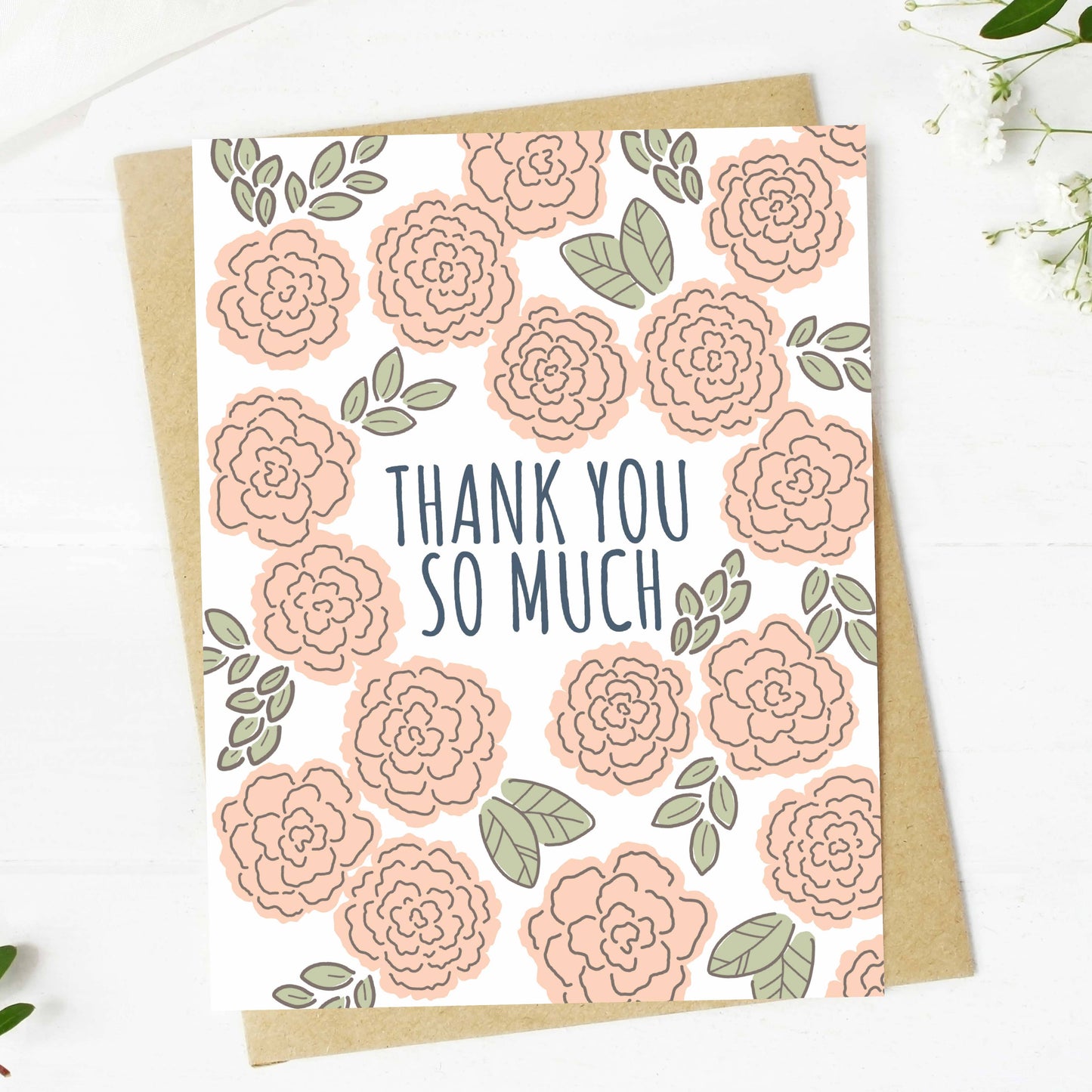 "Thank you so much" Floral Pattern Appreciation Card