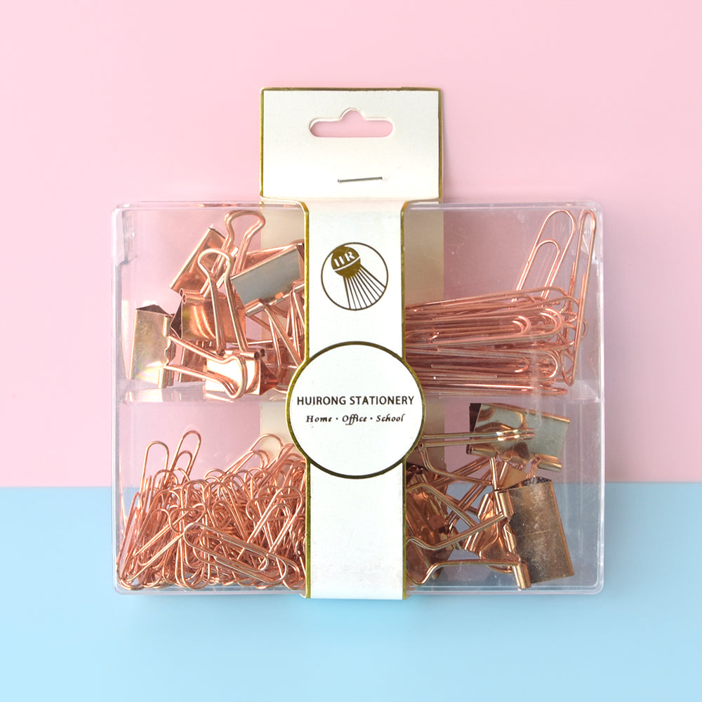 Rose Gold Office Stationery Set, Office Desk Paper Clips and Binder Clips Set - The Mail and More Store