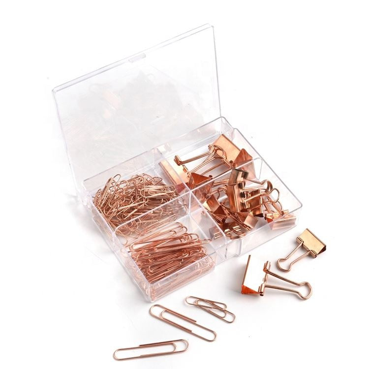 Rose Gold Office Stationery Set, Office Desk Paper Clips and Binder Clips Set - The Mail and More Store