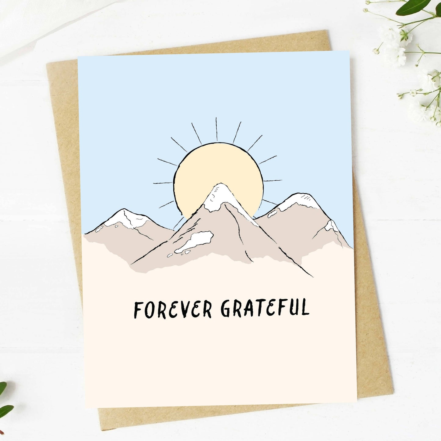"Forever grateful" Mountain Sunshine Color Thank You Card