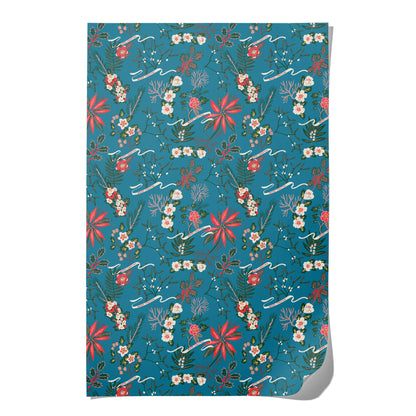 Blue Poinsettia holiday wrapping paper: Rolls of 3 sheets
