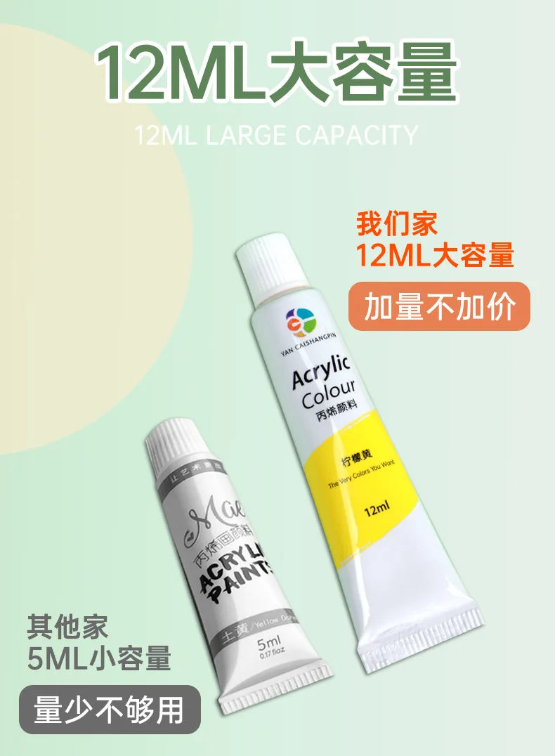 Acrylic Pigment 12/18/24/36 Colors 12ml Set Children's Painting And Oil Painting Beginners Non-Toxic Quick Drying Art Supplies