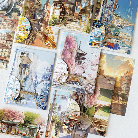 Japanese Sakura Travel Theme Scrapbook Paper Set - 32 Beautiful Sheets for Journal Crafting & Planner Decoration