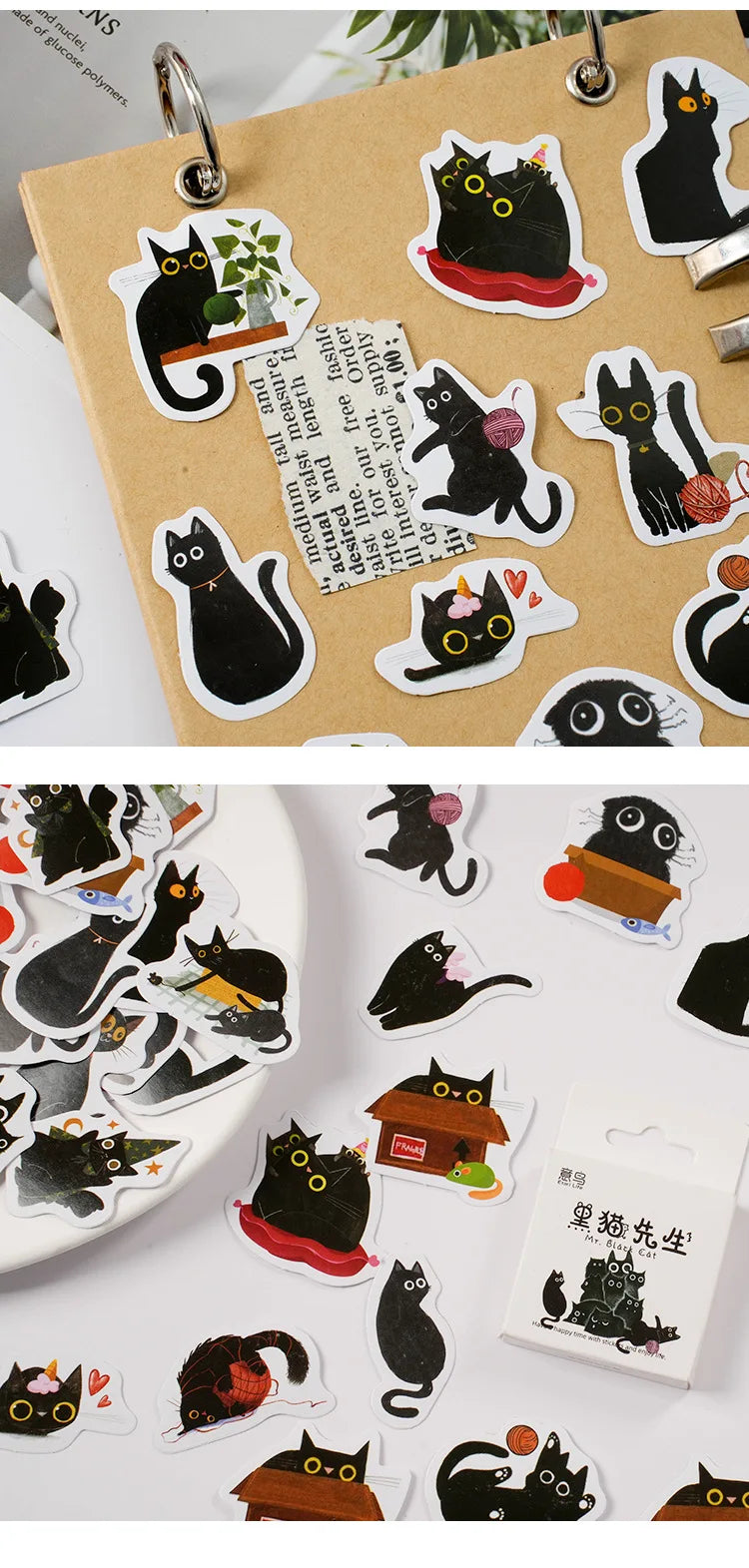 Mr. Paper 46pcs /Box Kawaii Black Cat Stickers Items Decoration DIY Handbook Stickers Boxed Cute Stickers Korean Stationery
