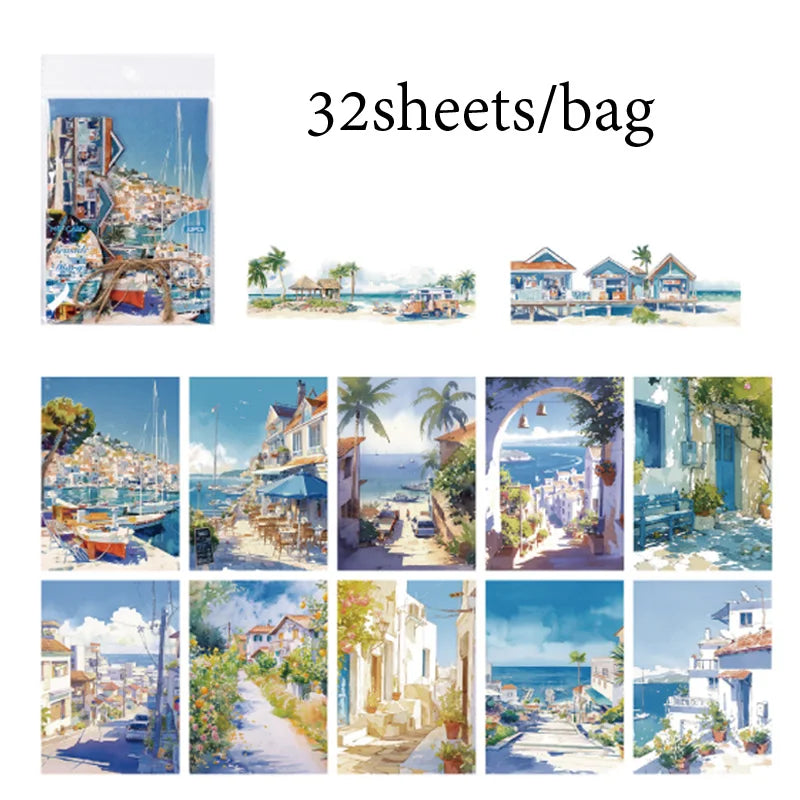 Japanese Sakura Travel Theme Scrapbook Paper Set - 32 Beautiful Sheets for Journal Crafting & Planner Decoration