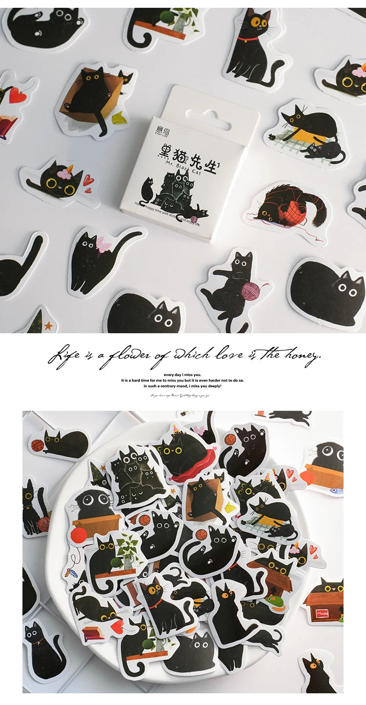 Mr. Paper 46pcs /Box Kawaii Black Cat Stickers Items Decoration DIY Handbook Stickers Boxed Cute Stickers Korean Stationery