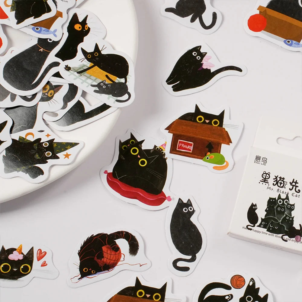 Mr. Paper 46pcs /Box Kawaii Black Cat Stickers Items Decoration DIY Handbook Stickers Boxed Cute Stickers Korean Stationery