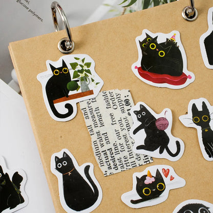 Mr. Paper 46pcs /Box Kawaii Black Cat Stickers Items Decoration DIY Handbook Stickers Boxed Cute Stickers Korean Stationery