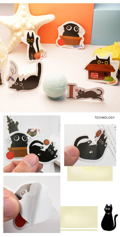 Mr. Paper 46pcs /Box Kawaii Black Cat Stickers Items Decoration DIY Handbook Stickers Boxed Cute Stickers Korean Stationery