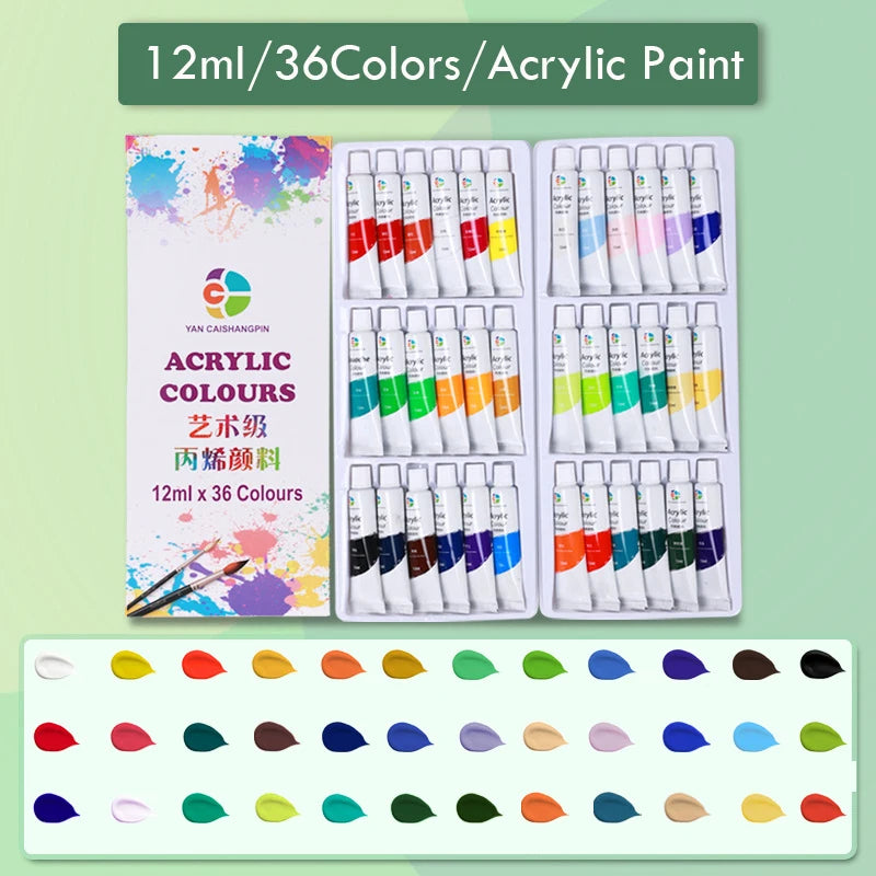 Acrylic Pigment 12/18/24/36 Colors 12ml Set Children's Painting And Oil Painting Beginners Non-Toxic Quick Drying Art Supplies