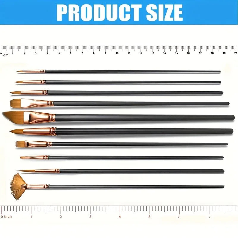 12-Piece Nylon Bristle Brush Set - Professional Flat Brushes for Every Artist