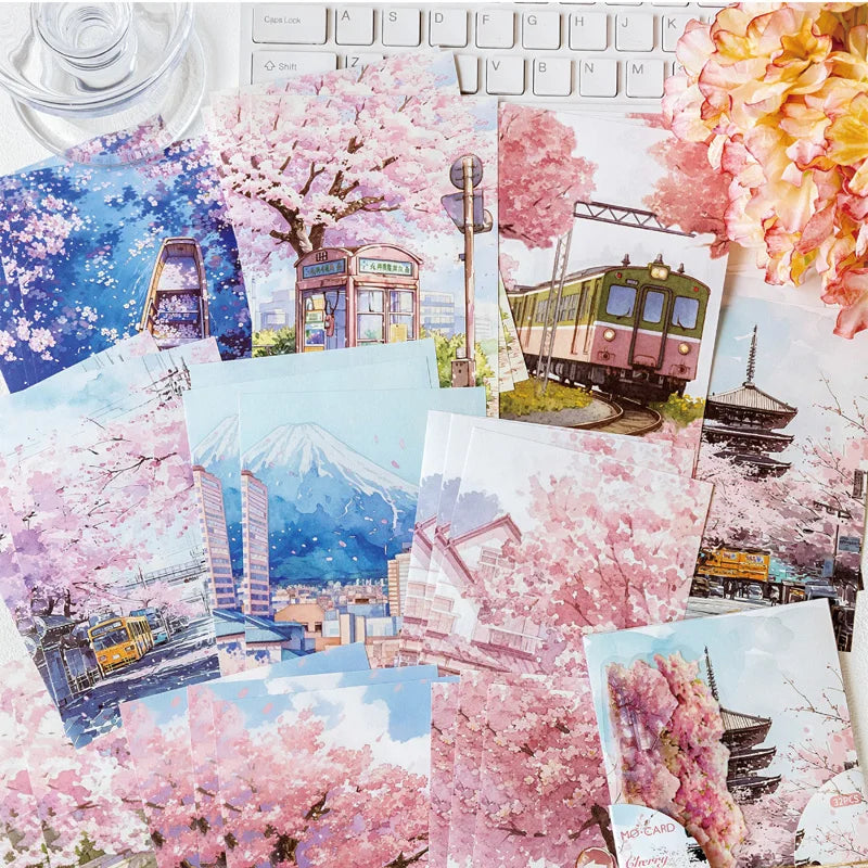 Japanese Sakura Travel Theme Scrapbook Paper Set - 32 Beautiful Sheets for Journal Crafting & Planner Decoration