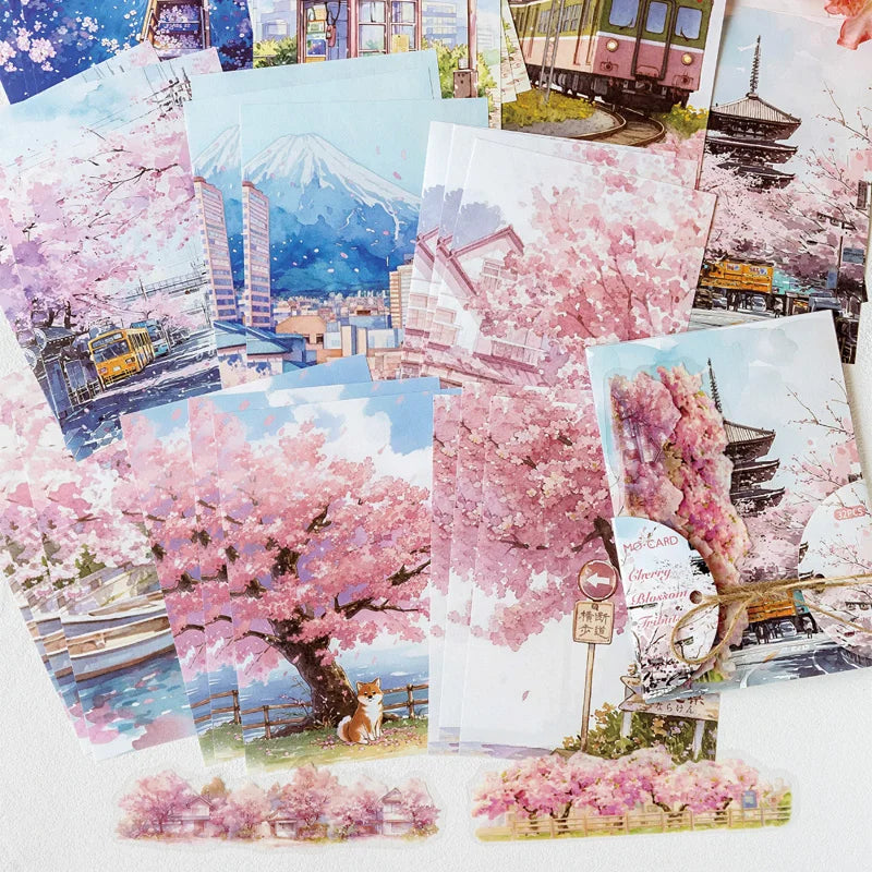 Japanese Sakura Travel Theme Scrapbook Paper Set - 32 Beautiful Sheets for Journal Crafting & Planner Decoration
