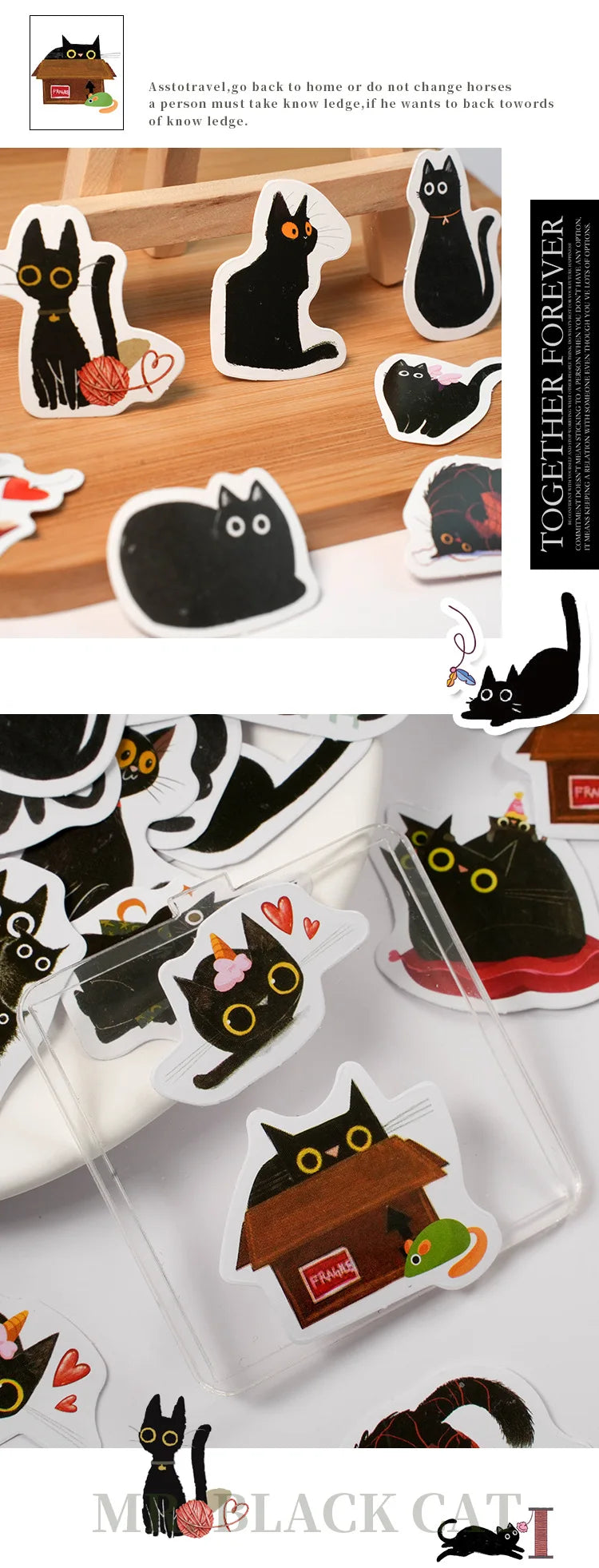 Mr. Paper 46pcs /Box Kawaii Black Cat Stickers Items Decoration DIY Handbook Stickers Boxed Cute Stickers Korean Stationery