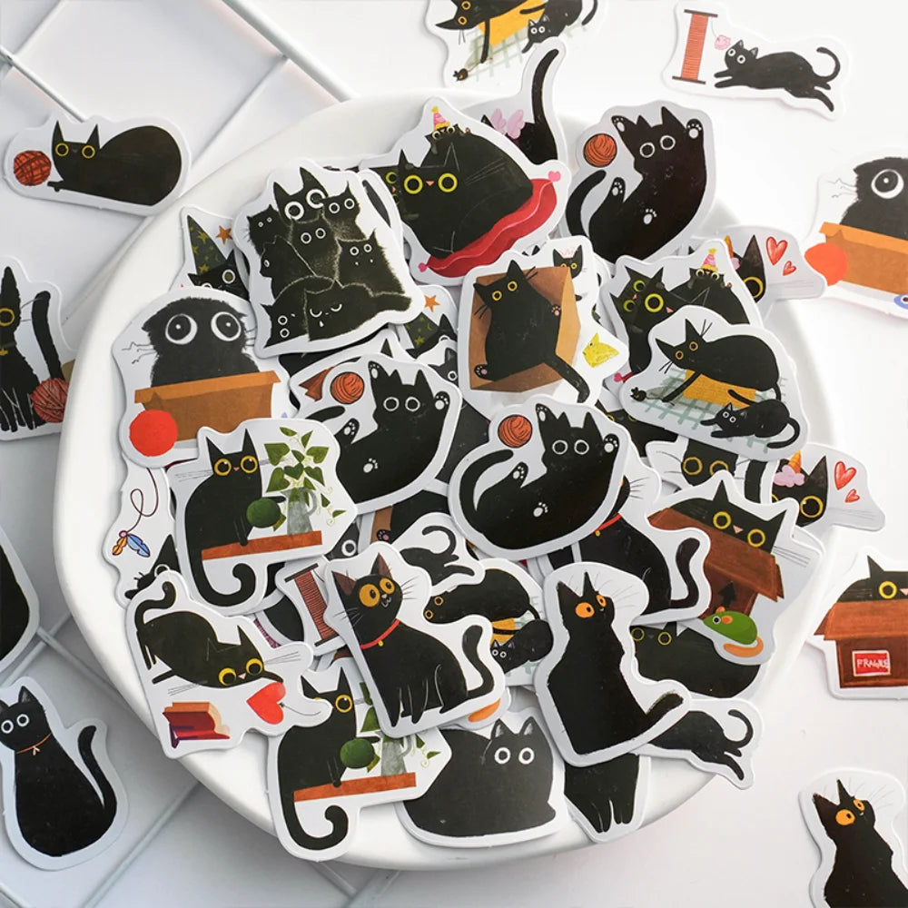 Mr. Paper 46pcs /Box Kawaii Black Cat Stickers Items Decoration DIY Handbook Stickers Boxed Cute Stickers Korean Stationery