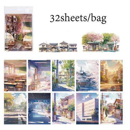 Japanese Sakura Travel Theme Scrapbook Paper Set - 32 Beautiful Sheets for Journal Crafting & Planner Decoration