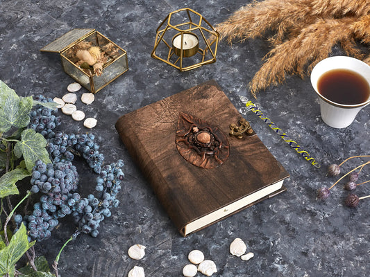 Leaf and Turtle Pattern Leather Notebook Journal Diary Craft - The Mail and More Store